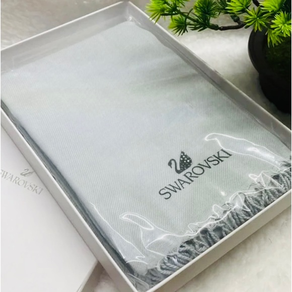 SWAROVSKI Light Gray with Crystal Accent %65 Polyester & %35 Viscose Scarf - Picture 11 of 16